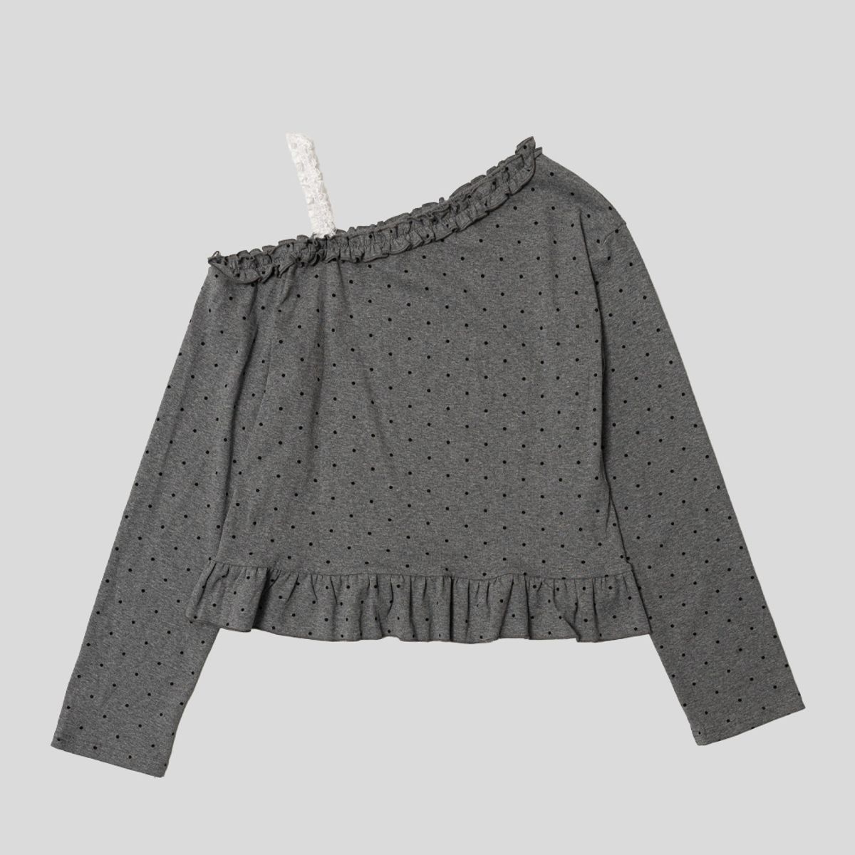 던드롭(DUNDROP) DD_Polka dot lace shoulder straps top_2color