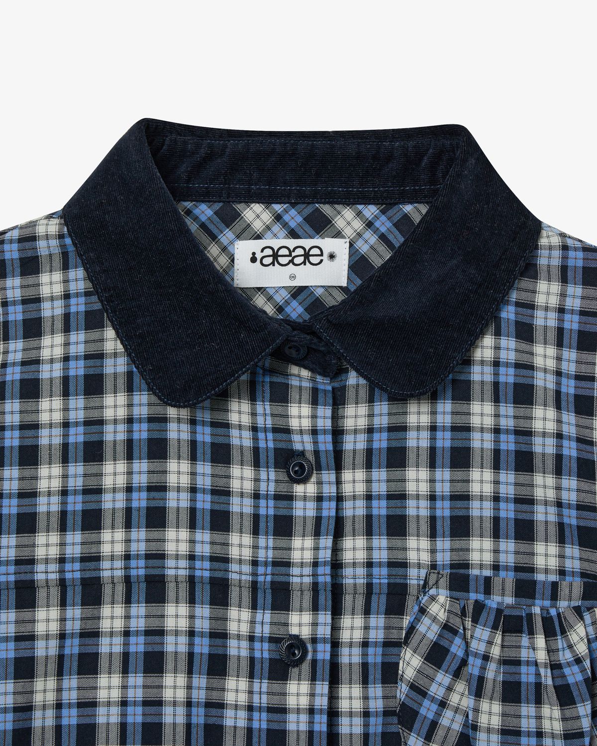 에이이에이이(AEAE) ROUND POCKET CHECK SHIRTS [BLUE]