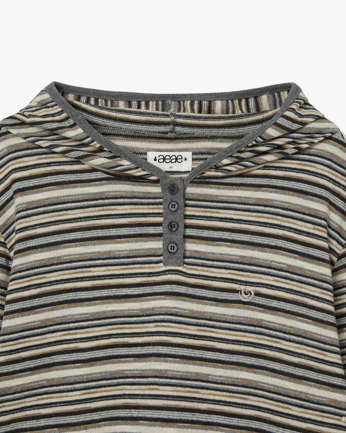 에이이에이이(AEAE) STRIPE KNIT HOODIE [BEIGE]