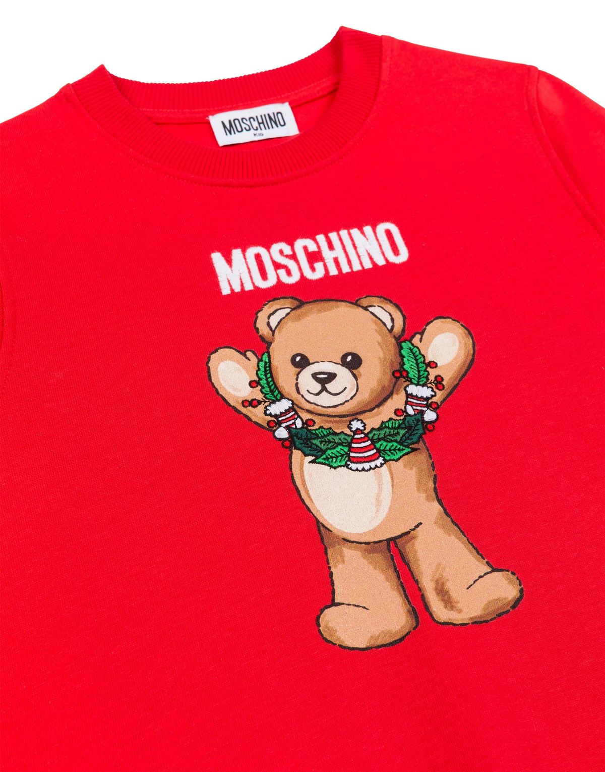 모스키노 키즈(MOSCHINO KIDS) 키즈-틴 테디 메리 로고 코튼 맨투맨 레드