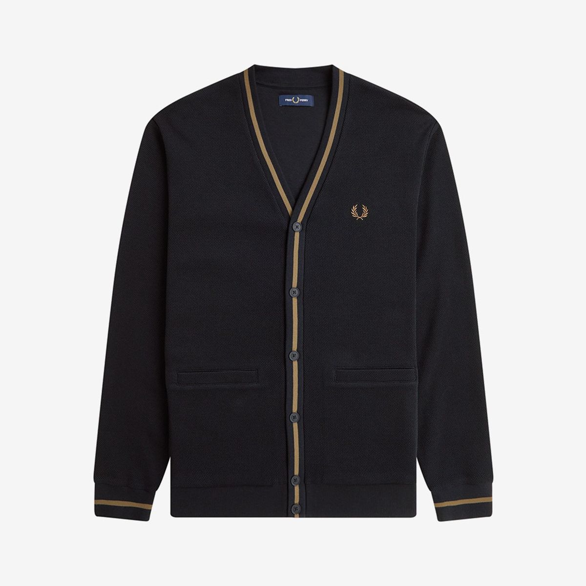 프레드페리(FRED PERRY) [Sharp] 팁 피케 텍스쳐 가디건 - 블랙/쉐이디드 스톤 AFPM2532654-Q27
