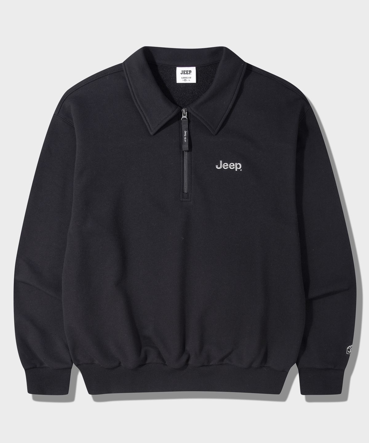 지프(JEEP) 오버핏 카라 하프집업 맨투맨 (JQ5TSU834BK)