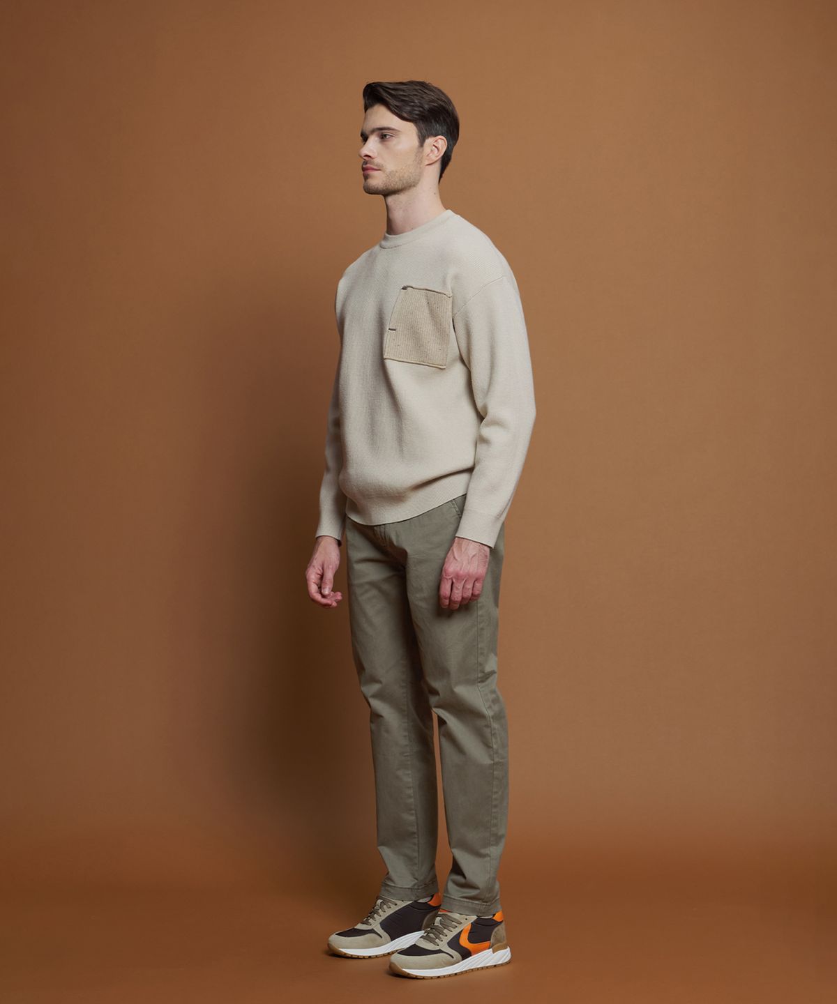 빠니깔레(PANICALE) 카키 레귤러슬림핏 코튼 팬츠