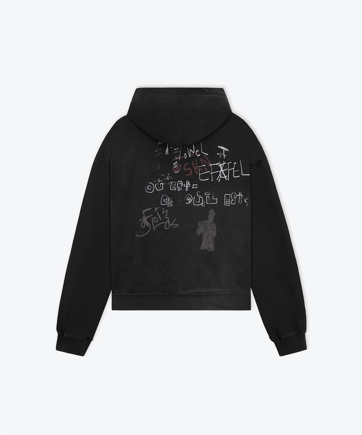 웨스켄(WESKEN) [UNISEX] OVERSIZED MOULIN ROUGE ZIP-UP HOODIE (BLACK)