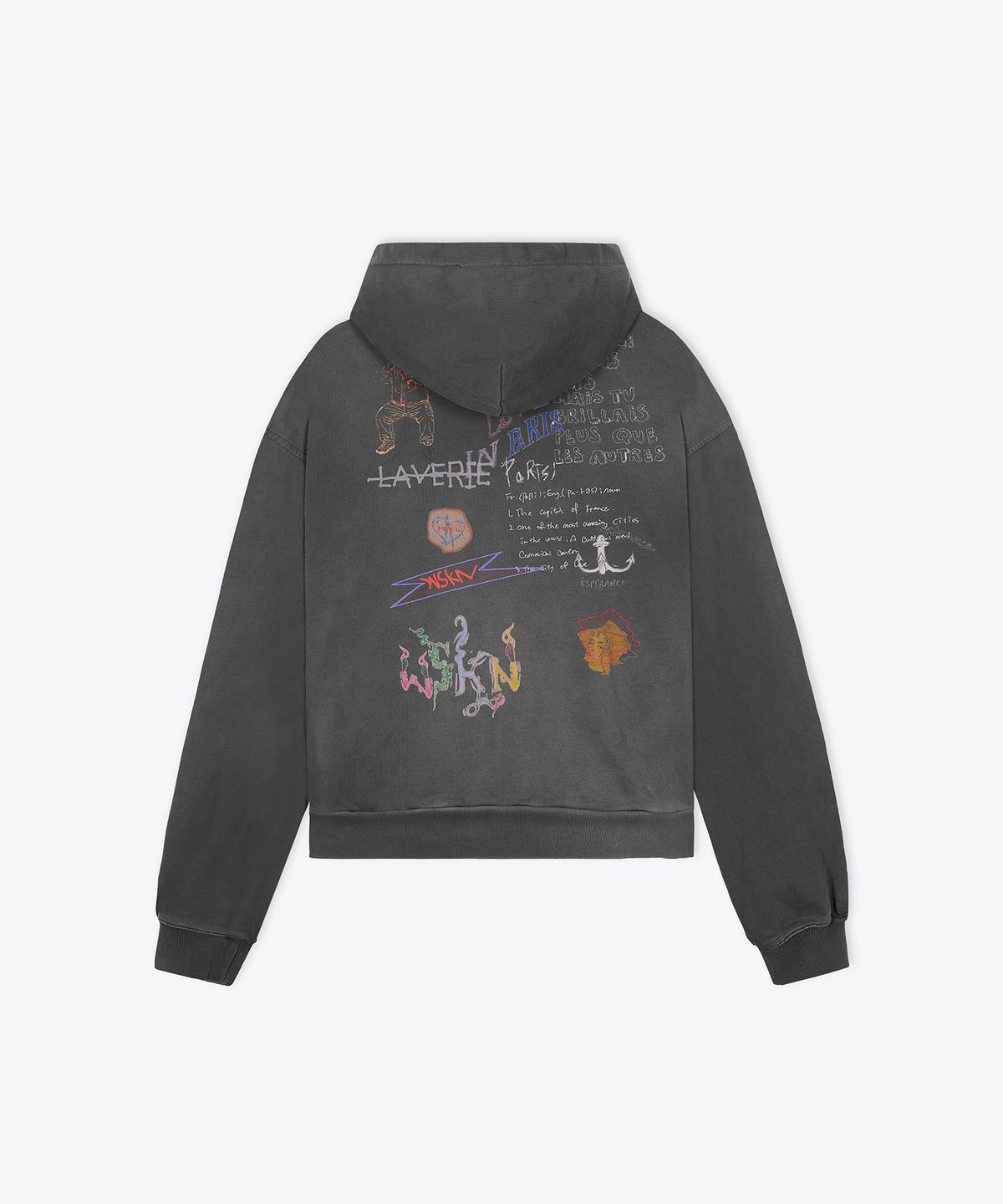 웨스켄(WESKEN) [UNISEX] OVERSIZED SCRAPBOOK ZIP-UP HOODIE (CHARCOAL)