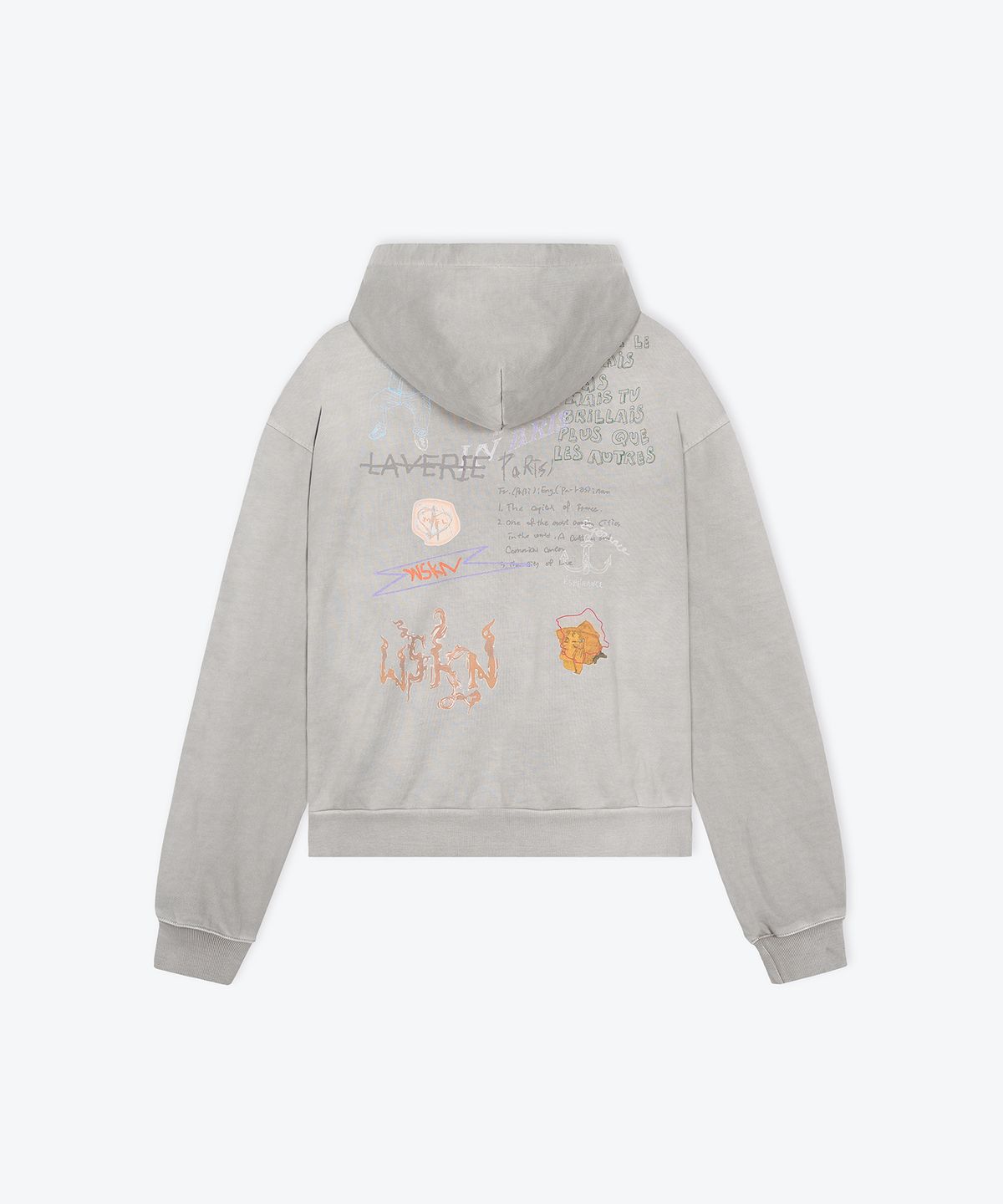 웨스켄(WESKEN) [UNISEX] OVERSIZED SCRAPBOOK ZIP-UP HOODIE (GREY)
