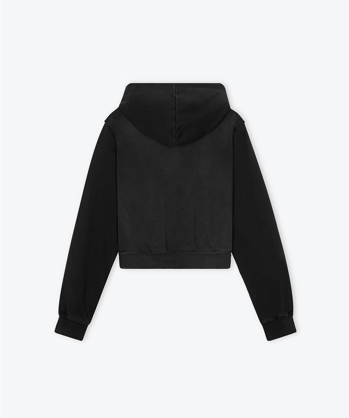 웨스켄(WESKEN) [WOMEN] DOUBLE POCKET CROPPED WASHED ZIP-UP HOODIE (BLACK)