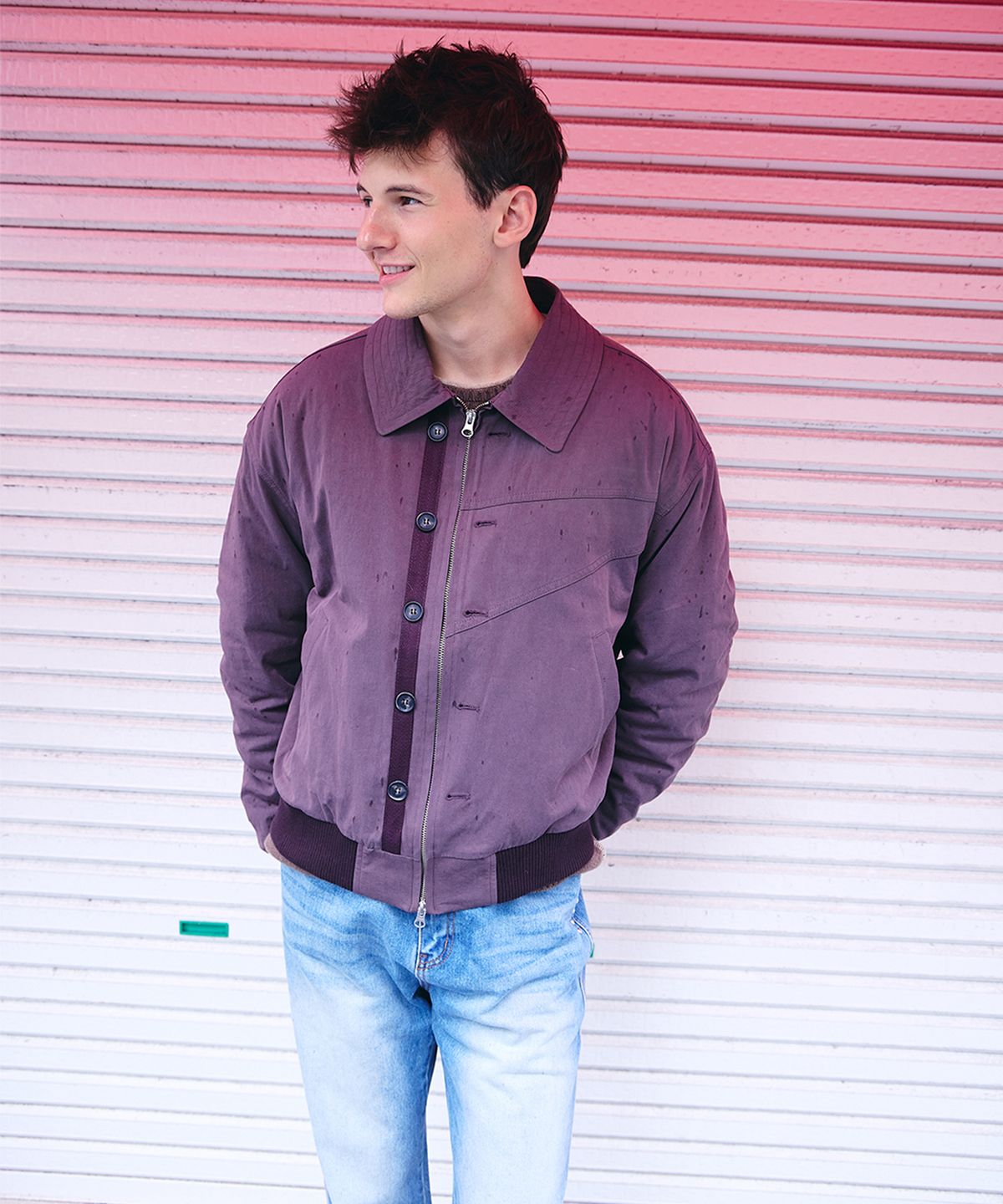 웨스켄(WESKEN) WASHED COTTON PANELLED JACKET (ASH PURPLE)