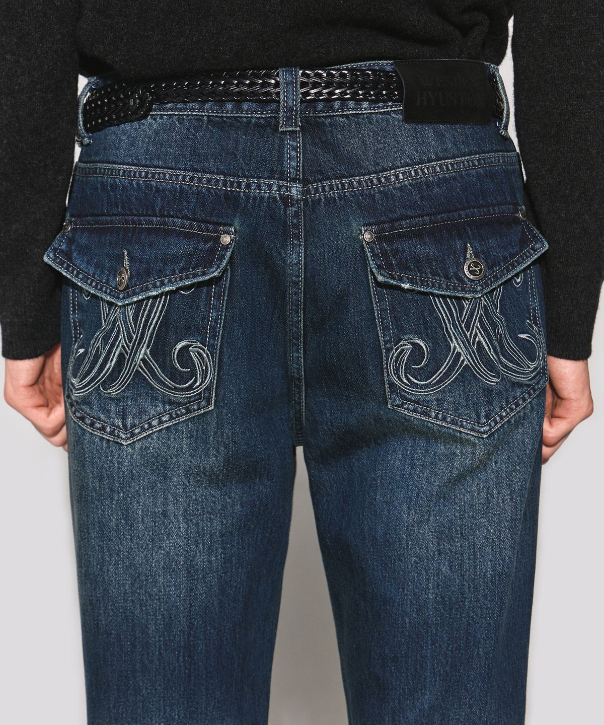 웨슬리 휴스턴(WESLEYHYUSTON) Rowel embroidery boots cut denim pants dark blue