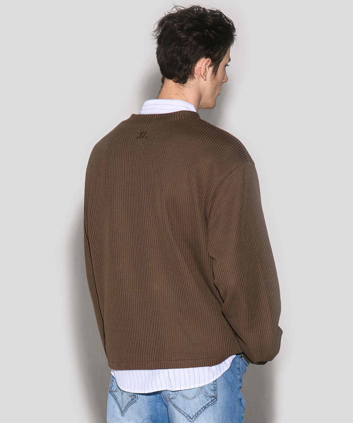 웨슬리 휴스턴(WESLEYHYUSTON) Crew neck balloon sleeve cardigan dark brown