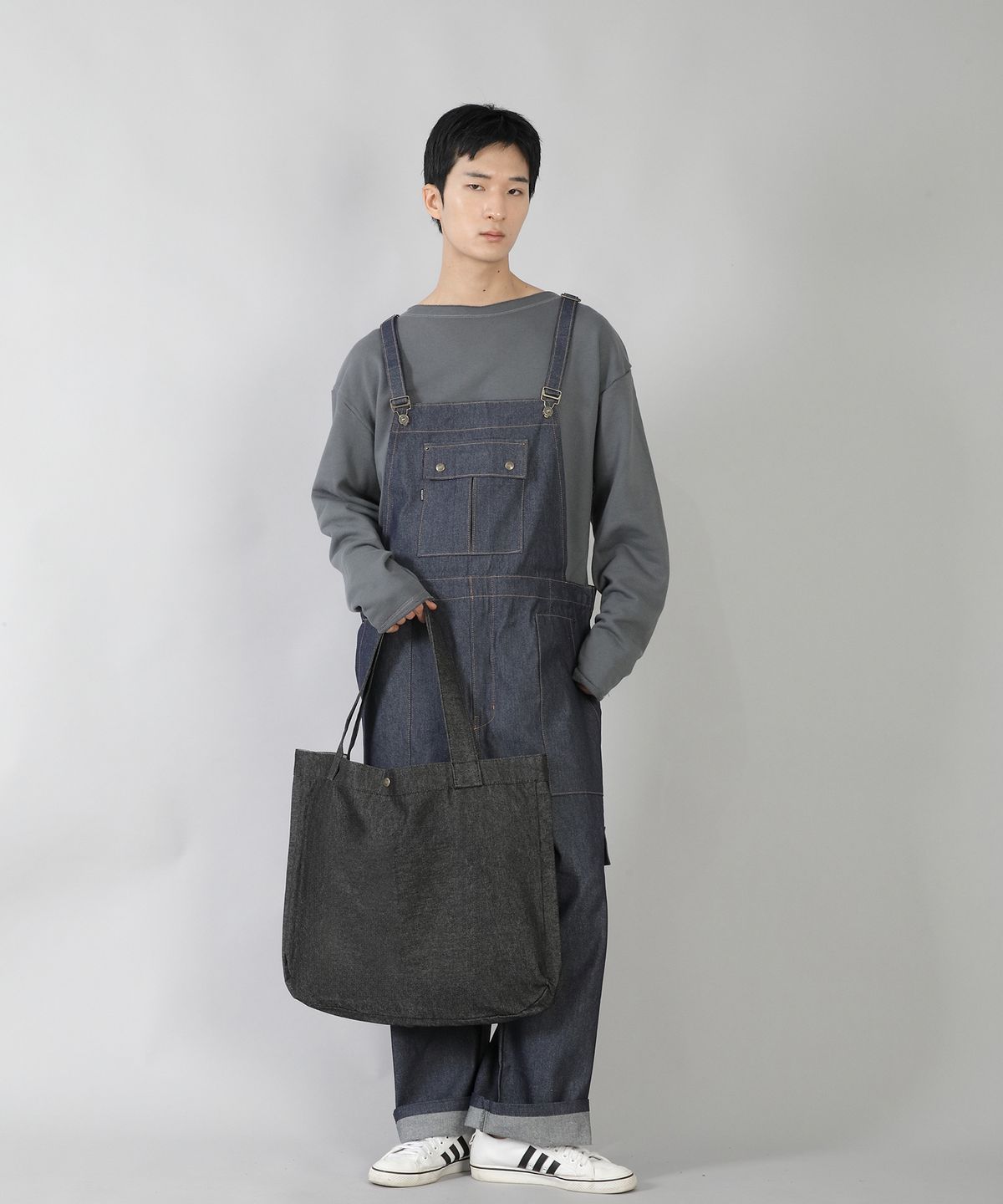 세인트크루(SAINTCREW) 라운드 볼륨 무지 에코백 RVS-147 데님 블랙