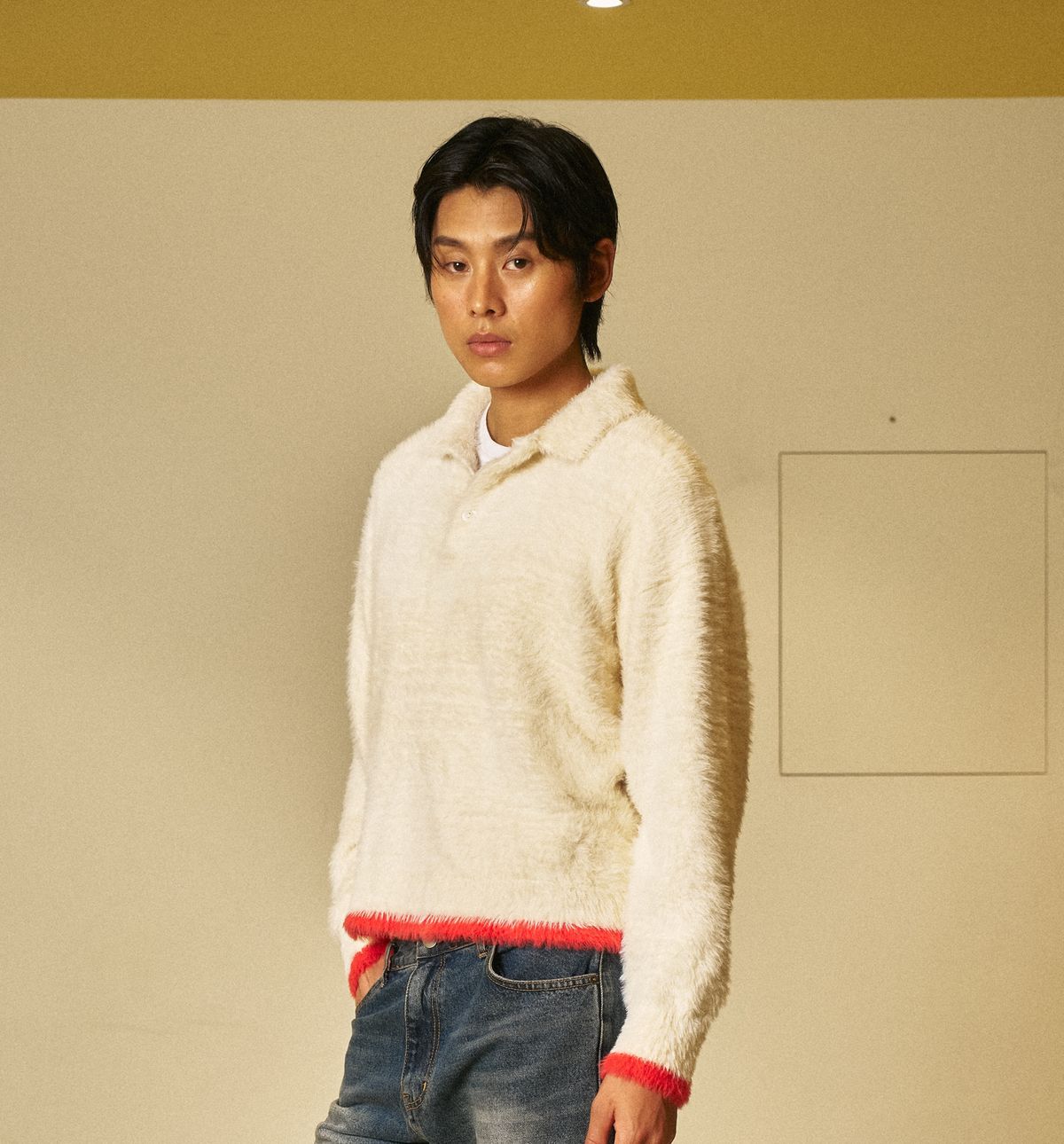 아모우(AMOU) Mohair Washable Kara knit IVORY
