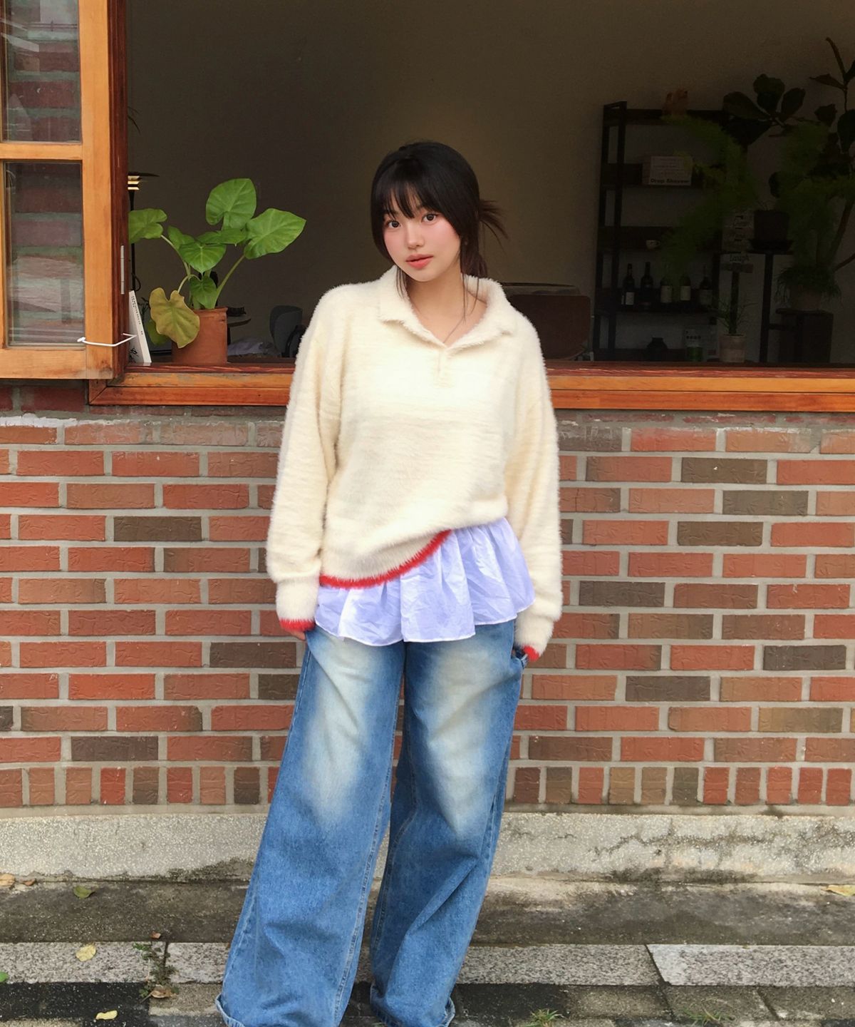 아모우(AMOU) Mohair Washable Kara knit IVORY