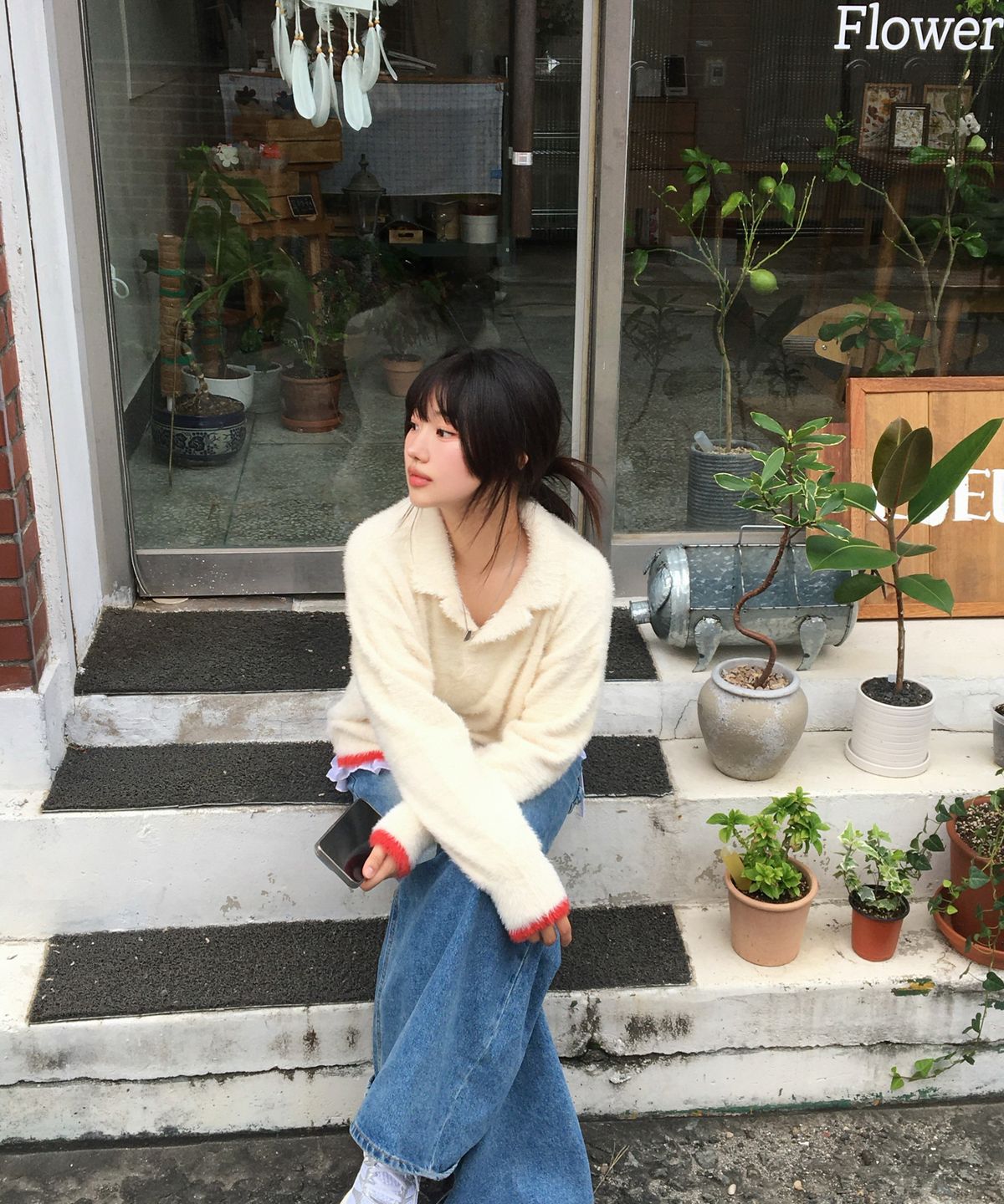 아모우(AMOU) Mohair Washable Kara knit IVORY