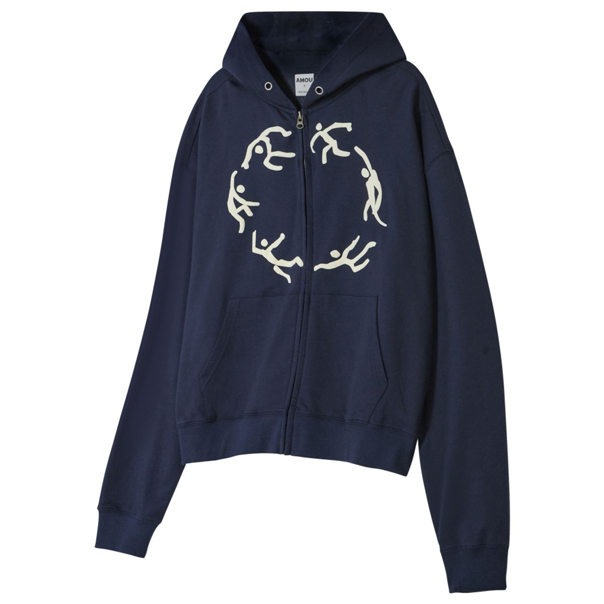 아모우(AMOU) Dancing Circle Crop Hoodie Zip-up NAVY