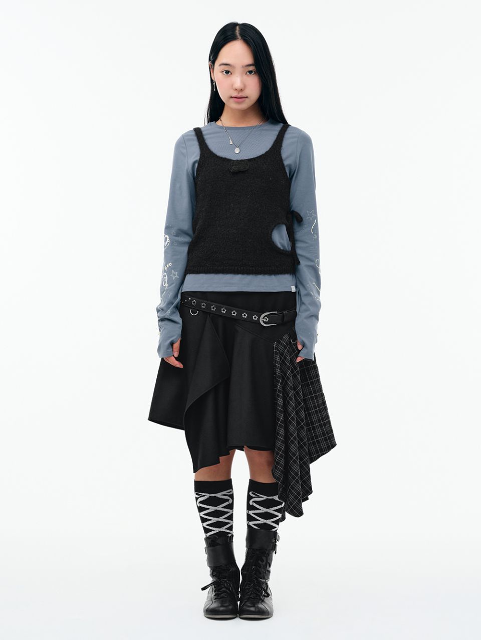 MUSINSA | TUOMIO LAYERED ASYMMETRIC SKIRT [BLACK]