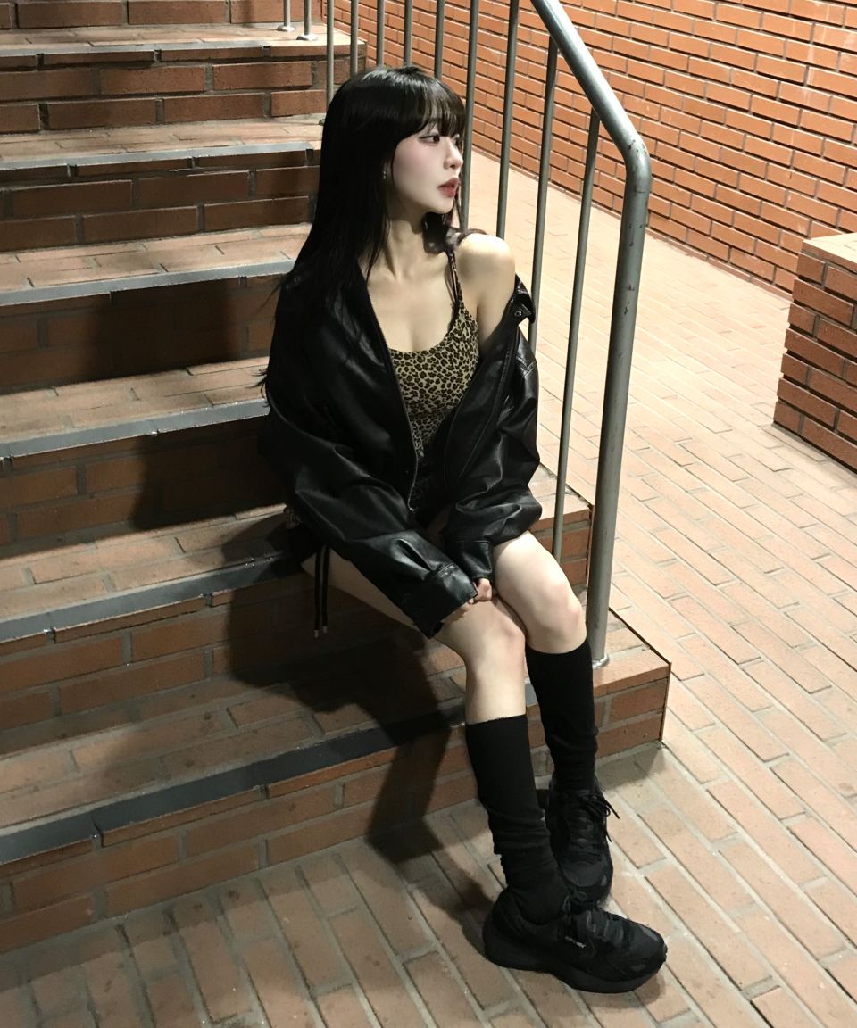 MUSINSA | LADY VOLUME 9182 Vintage Washed Leather Jacket (BLACK)