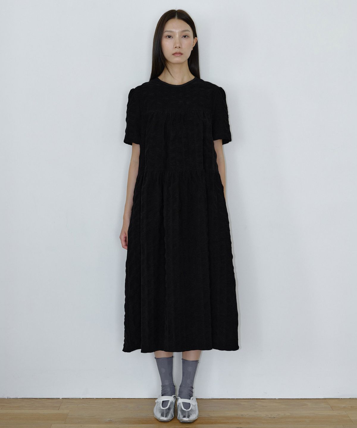 마이스(MAIS) CORDUROY HALF SLEEVE LONG DRESS / BLACK
