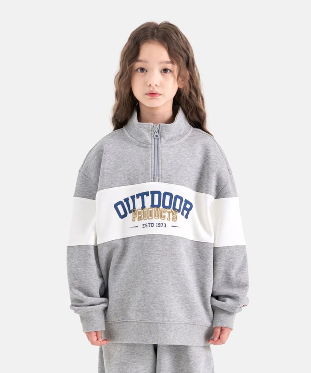 아웃도어 프로덕츠 키즈(OUTDOOR PRODUCTS KIDS) 컬러블록 반집업 맨투맨 (멜란지) OD253IZM13_MLG