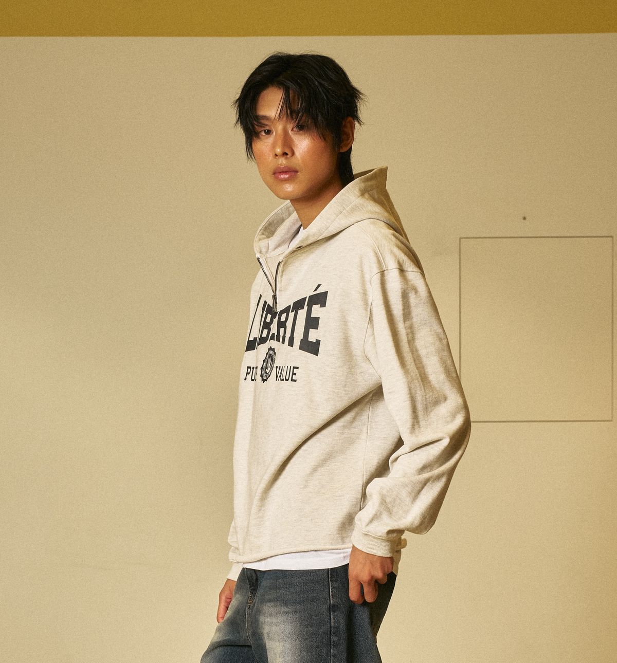 아모우(AMOU) Liberte Zip up Hoodie CREAM MELANGE