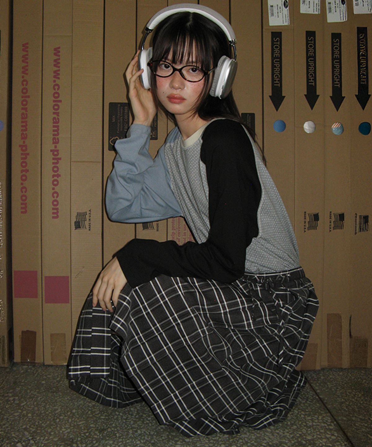 론론(RONRON) CHECK PLEATED WRAP MIDI SKIRT BLACK