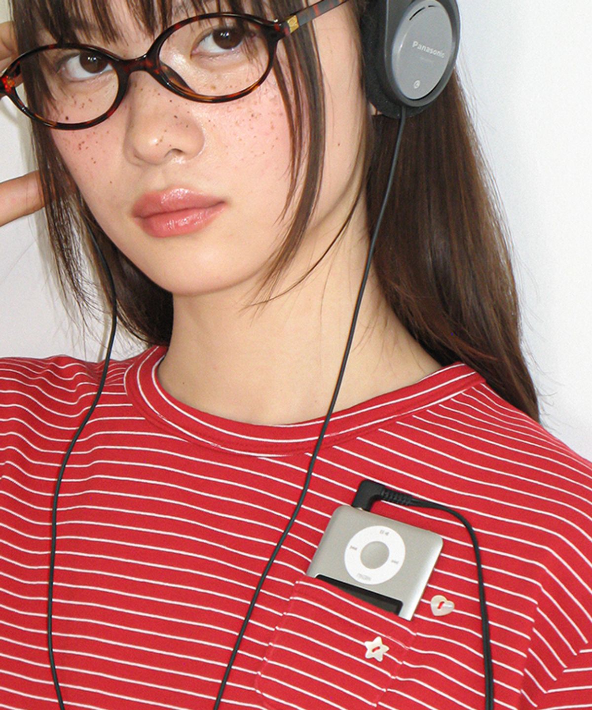론론(RONRON) BUTTON MINI POCKET STRIPE LONG SLEEVE RED