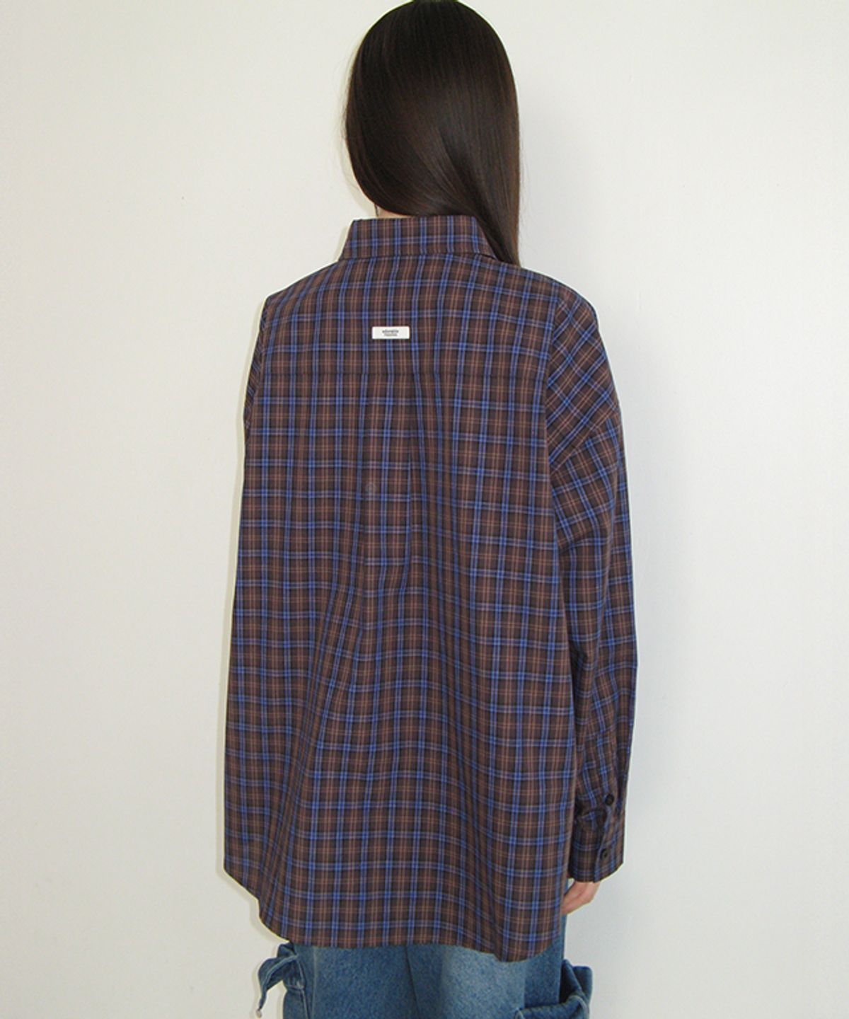 론론(RONRON) RIBBON 2 POCKET LOOSE FIT CHECK SHIRT BLUE BROWN