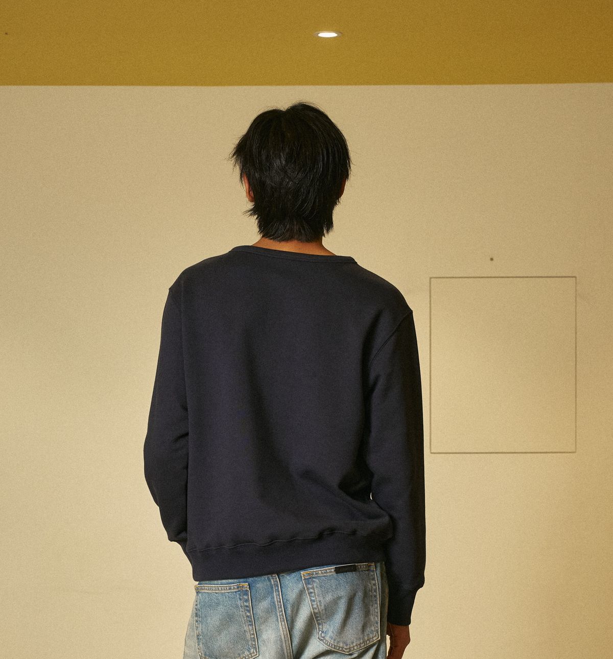 아모우(AMOU) A.M Henley Neck Sweat Shirts NAVY