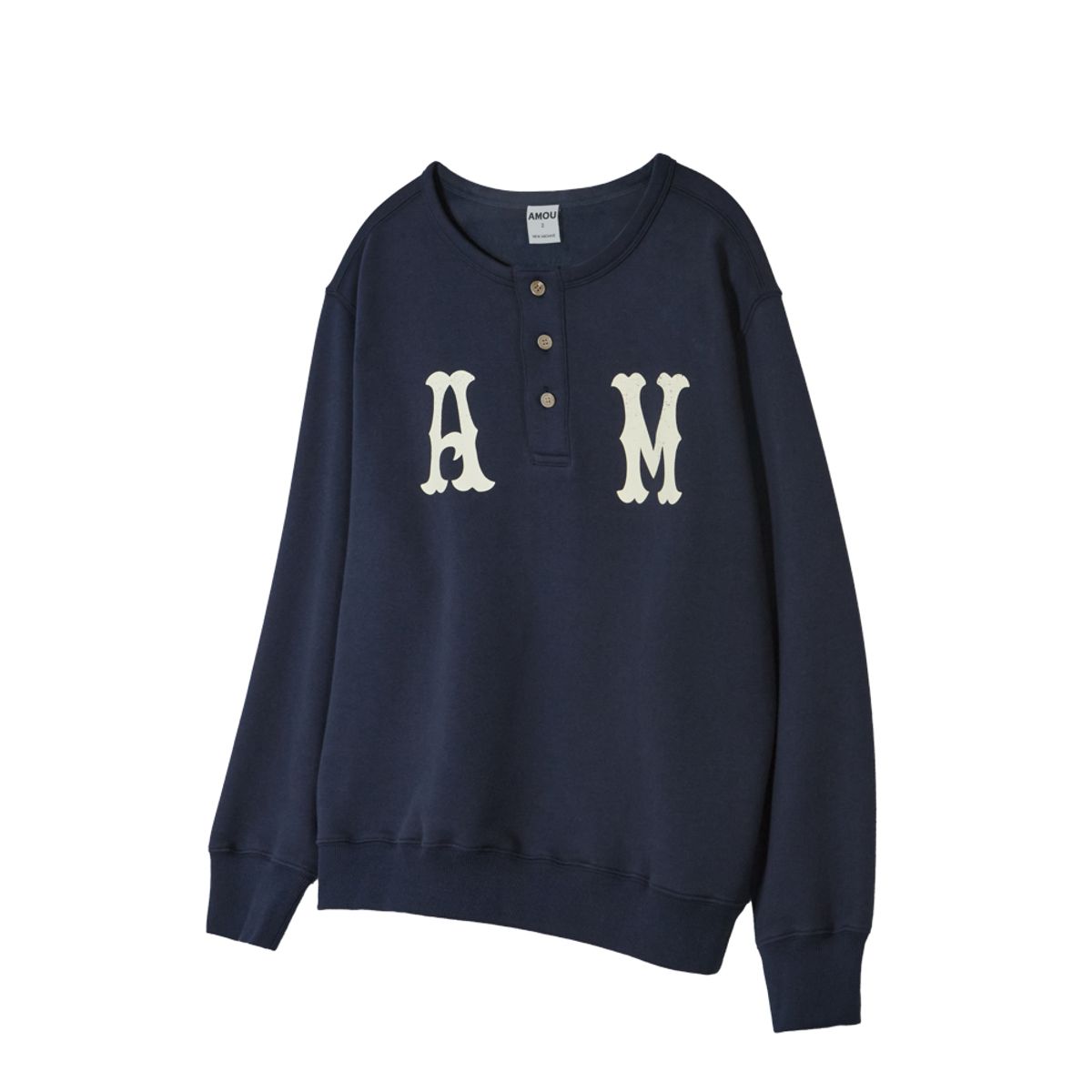 아모우(AMOU) A.M Henley Neck Sweat Shirts NAVY