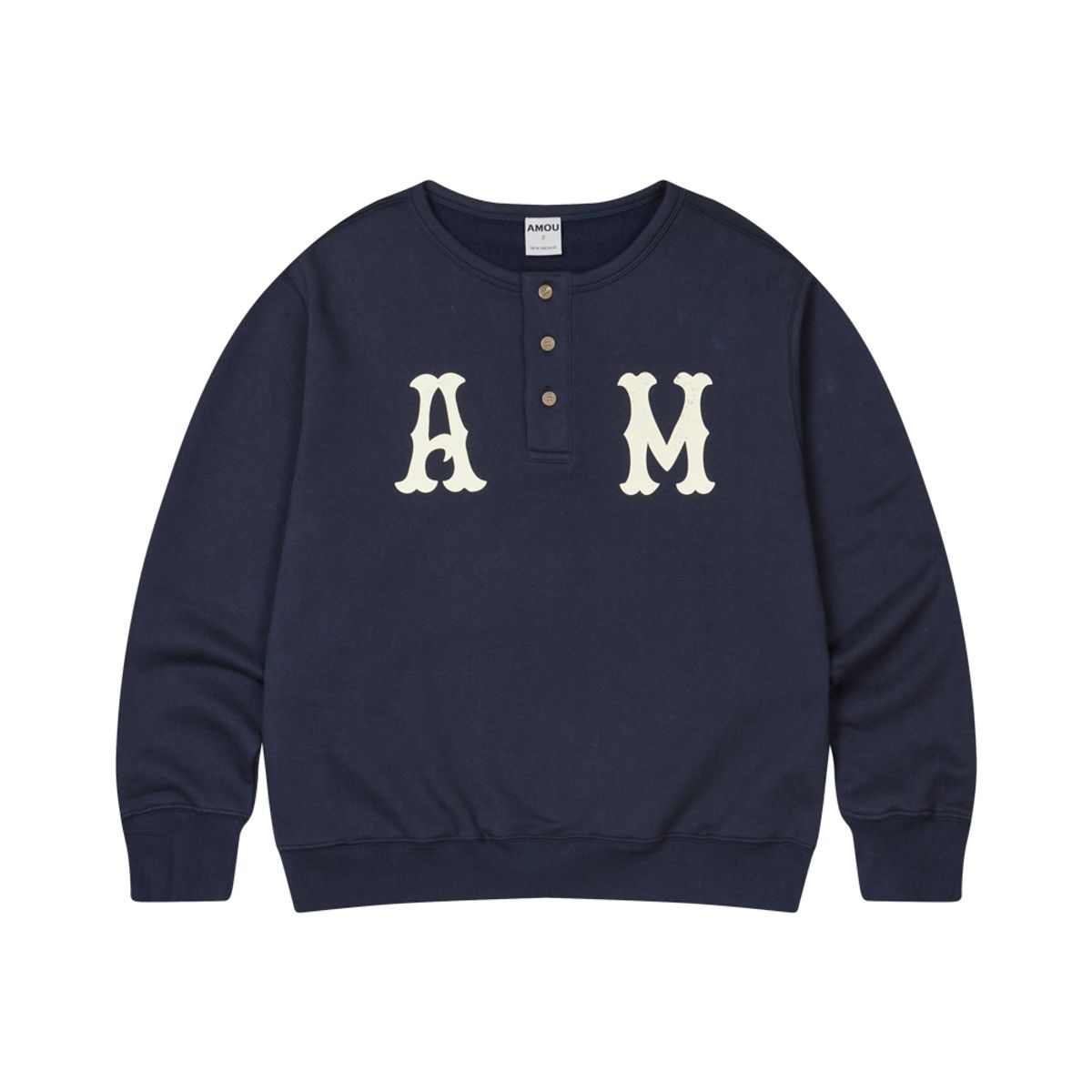 아모우(AMOU) A.M Henley Neck Sweat Shirts NAVY