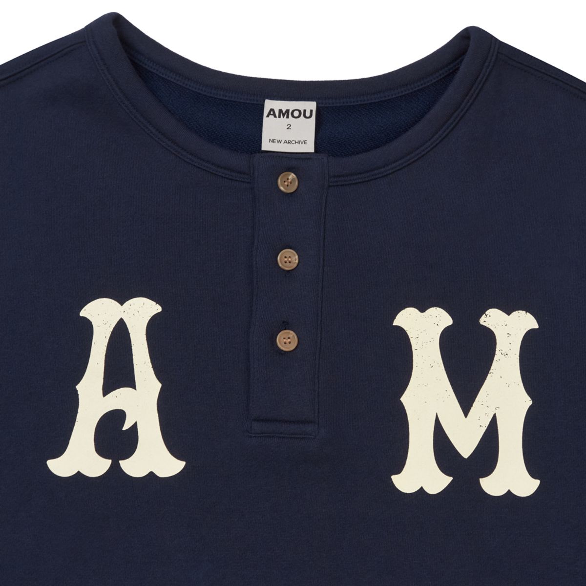 아모우(AMOU) A.M Henley Neck Sweat Shirts NAVY