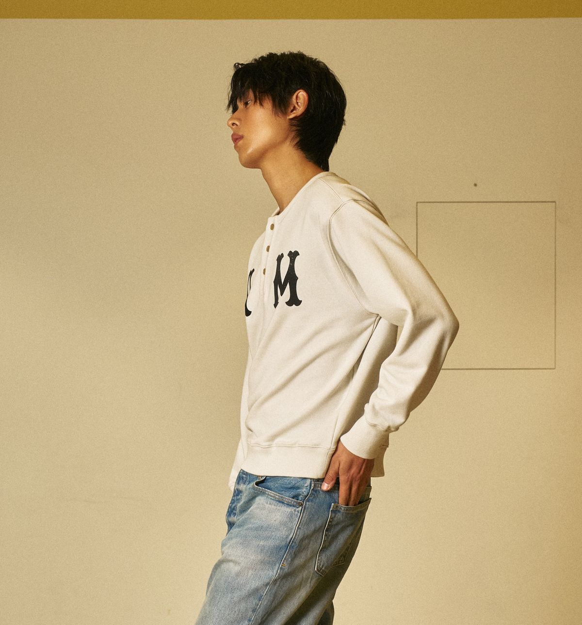 아모우(AMOU) A.M Henley Neck Sweat Shirts GRAY