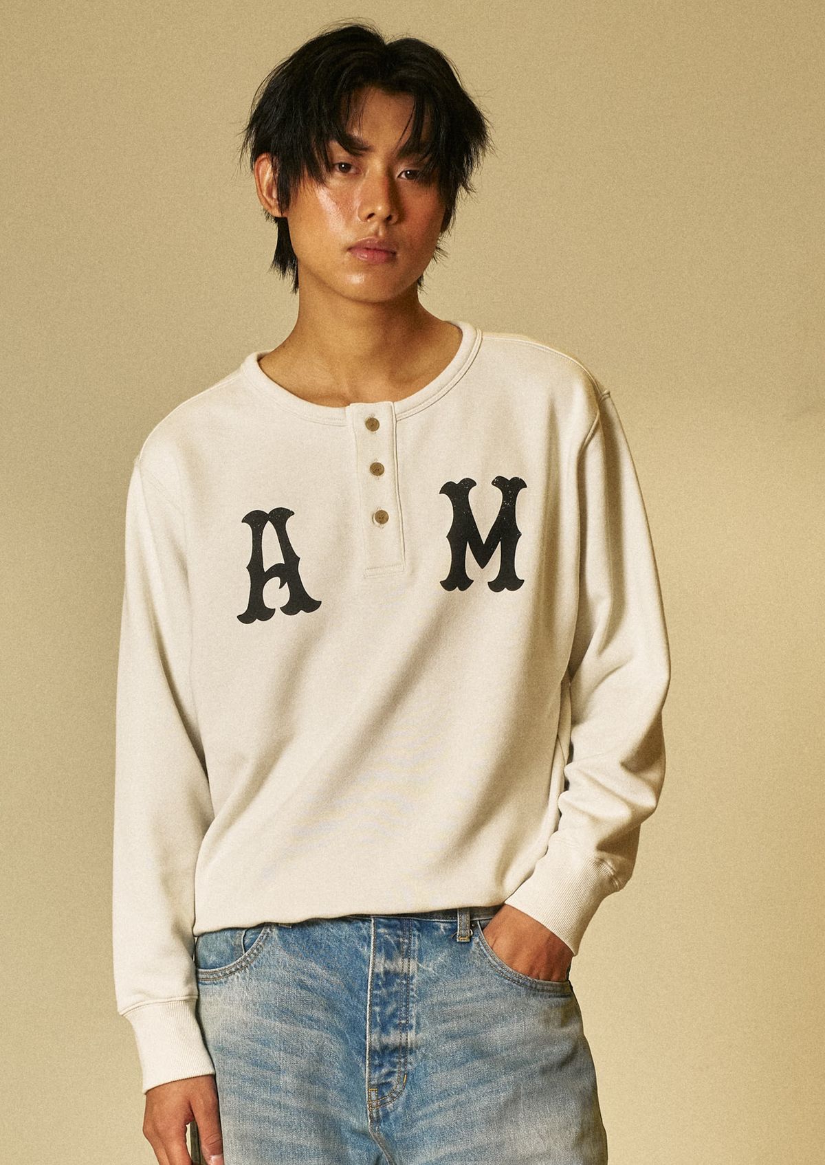 아모우(AMOU) A.M Henley Neck Sweat Shirts GRAY