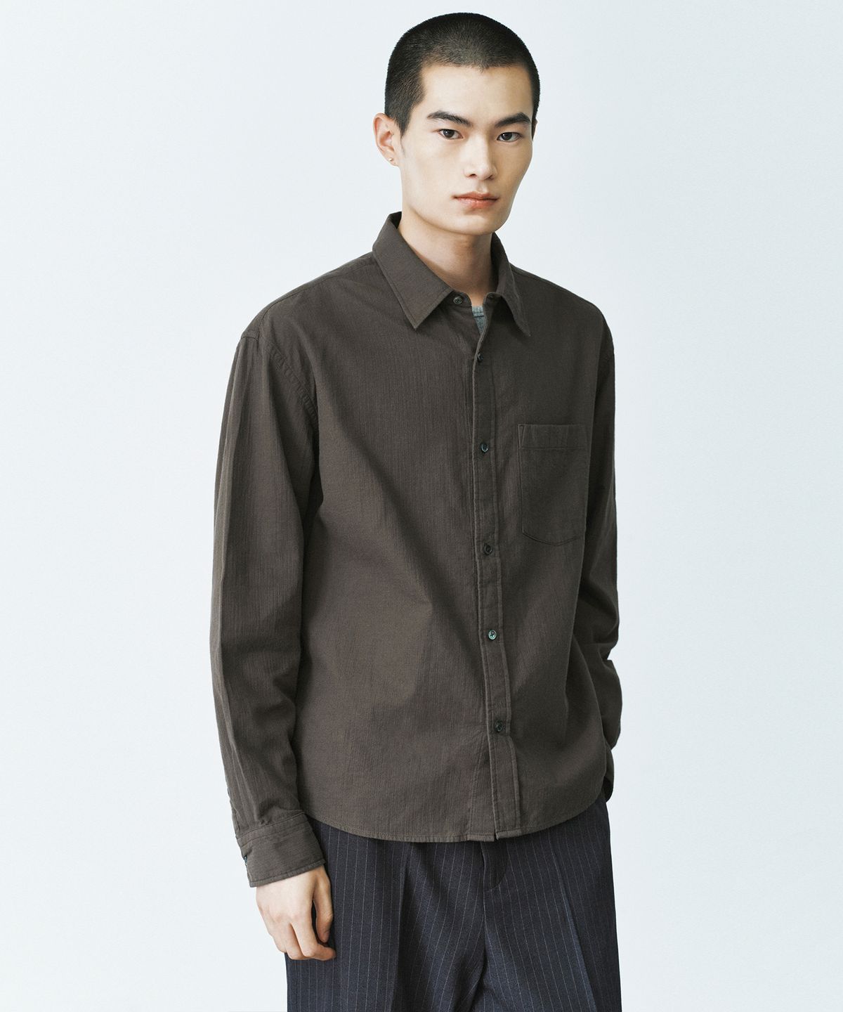 브랜디드(BRANDED) PINTER CROP GAUZE SHIRT [BROWN]