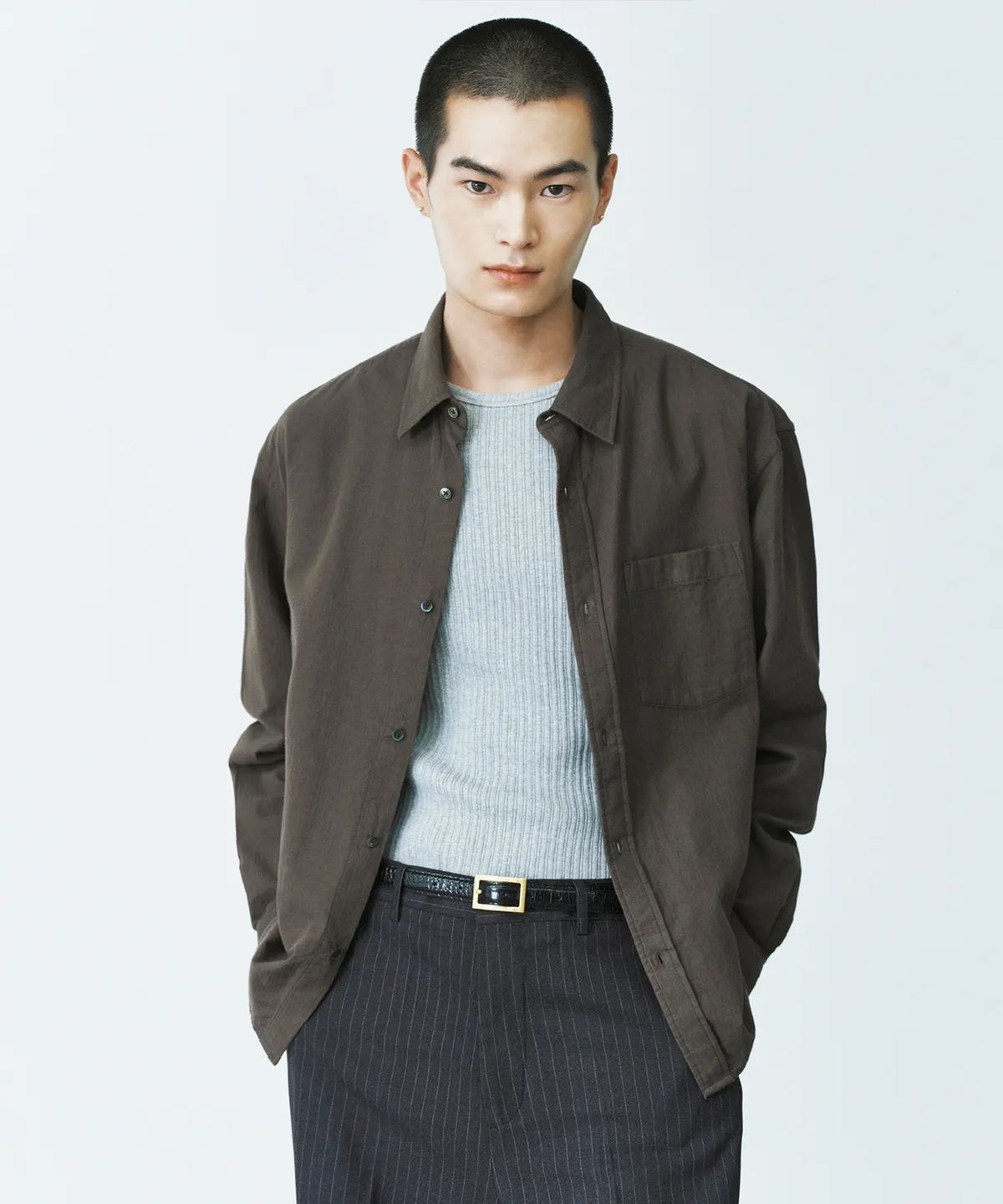 브랜디드(BRANDED) PINTER CROP GAUZE SHIRT [BROWN]