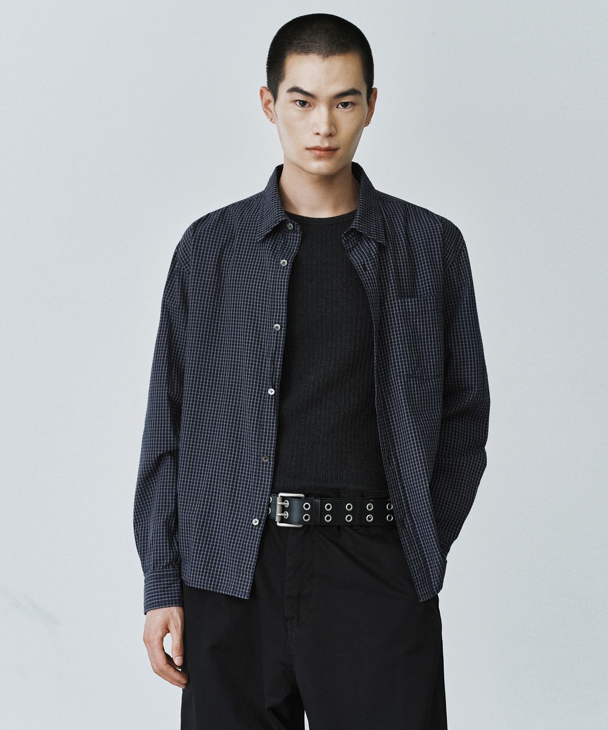 브랜디드(BRANDED) PINTER CROP CHECK SHIRT [NAVY]