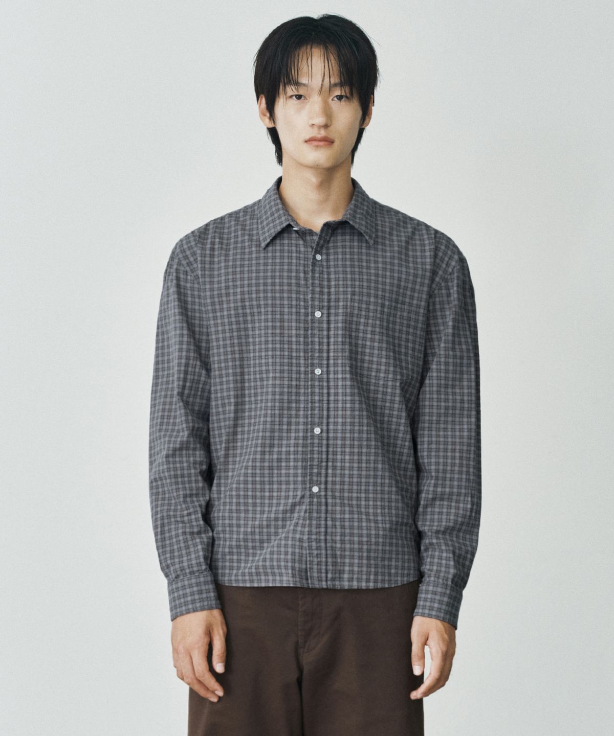 브랜디드(BRANDED) PINTER CROP CHECK SHIRT [GRAY]