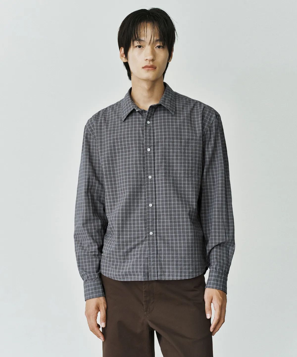 브랜디드(BRANDED) PINTER CROP CHECK SHIRT [GRAY]