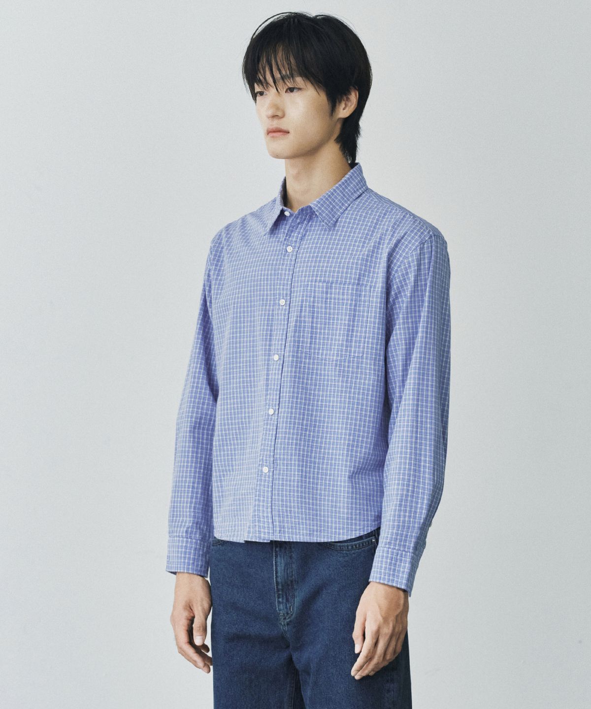 브랜디드(BRANDED) PINTER CROP CHECK SHIRT [BLUE]