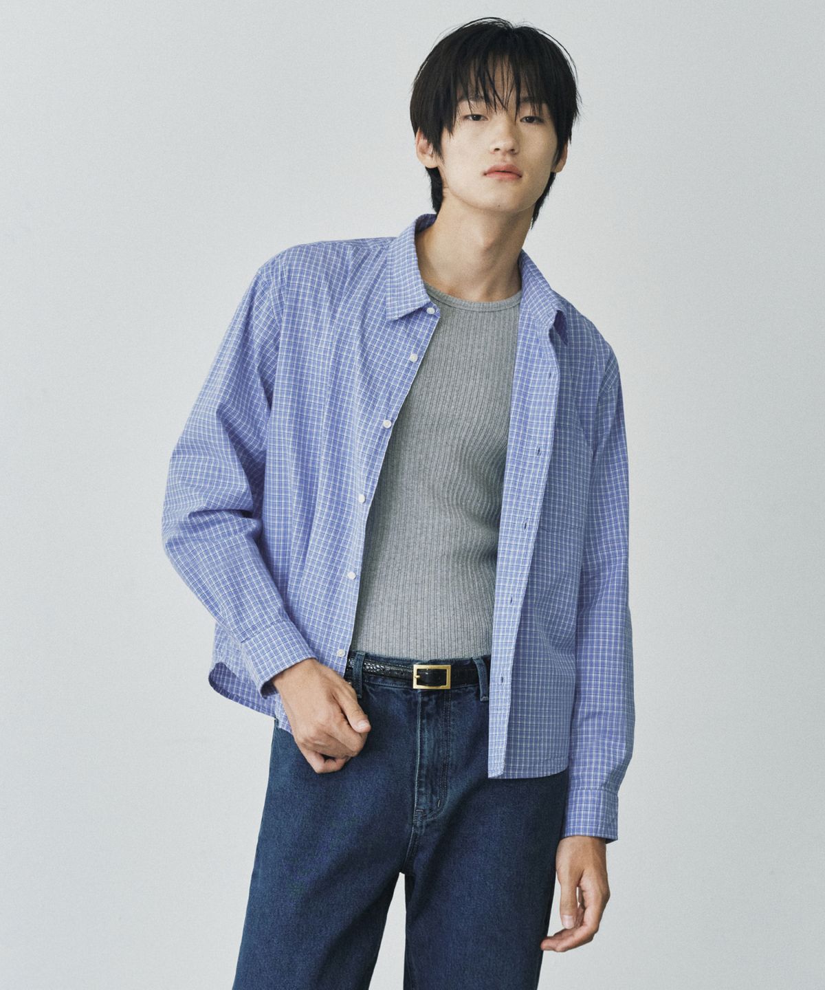 브랜디드(BRANDED) PINTER CROP CHECK SHIRT [BLUE]