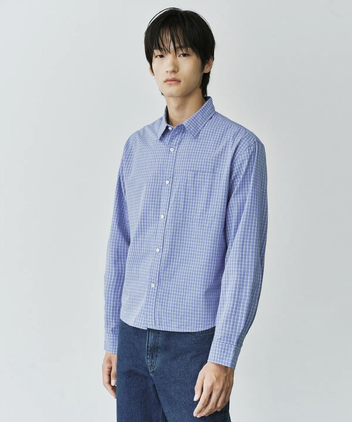 브랜디드(BRANDED) PINTER CROP CHECK SHIRT [BLUE]