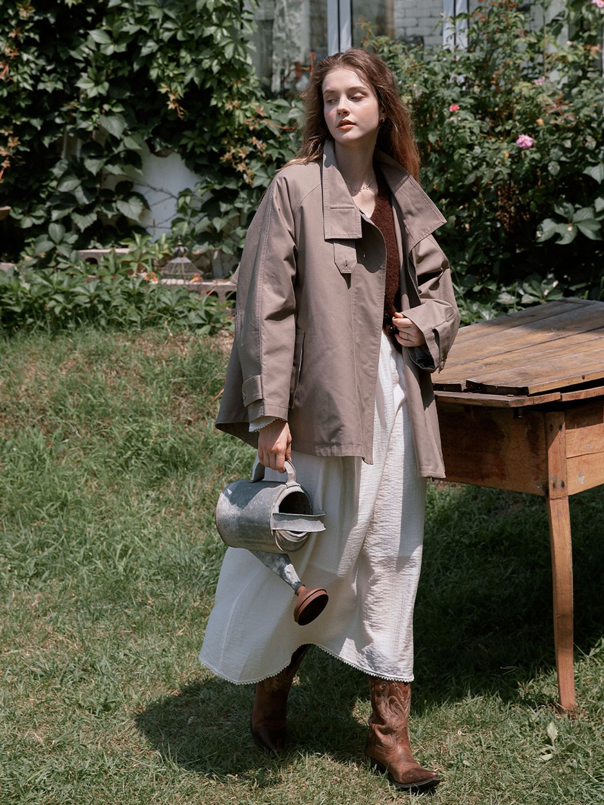르니나(LENINA) BAYLIN cape trench coat_KHAKI GRAY