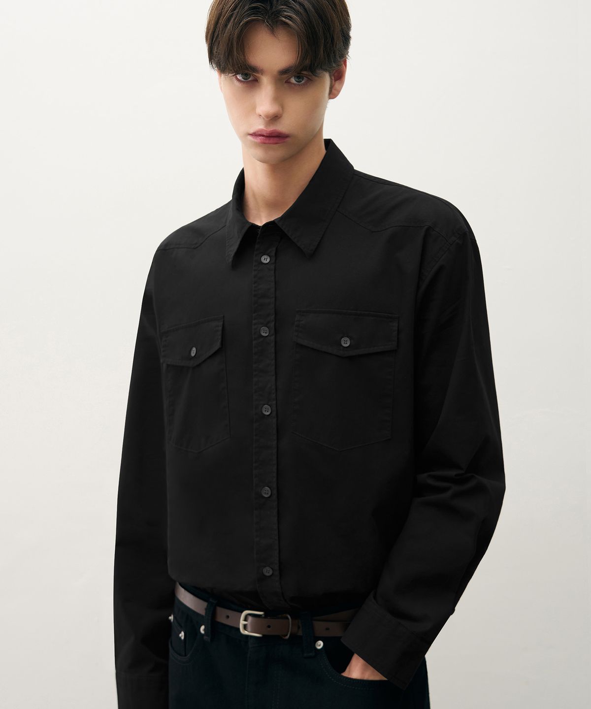 드로우핏(DRAW FIT) 워시드 코튼 웨스턴 셔츠 [BLACK]
