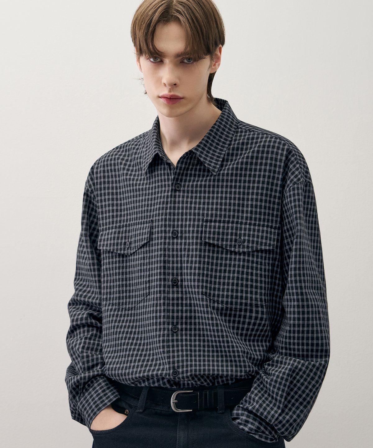 드로우핏(DRAW FIT) 덴버 투 포켓 체크 셔츠 [DARK BLUE]