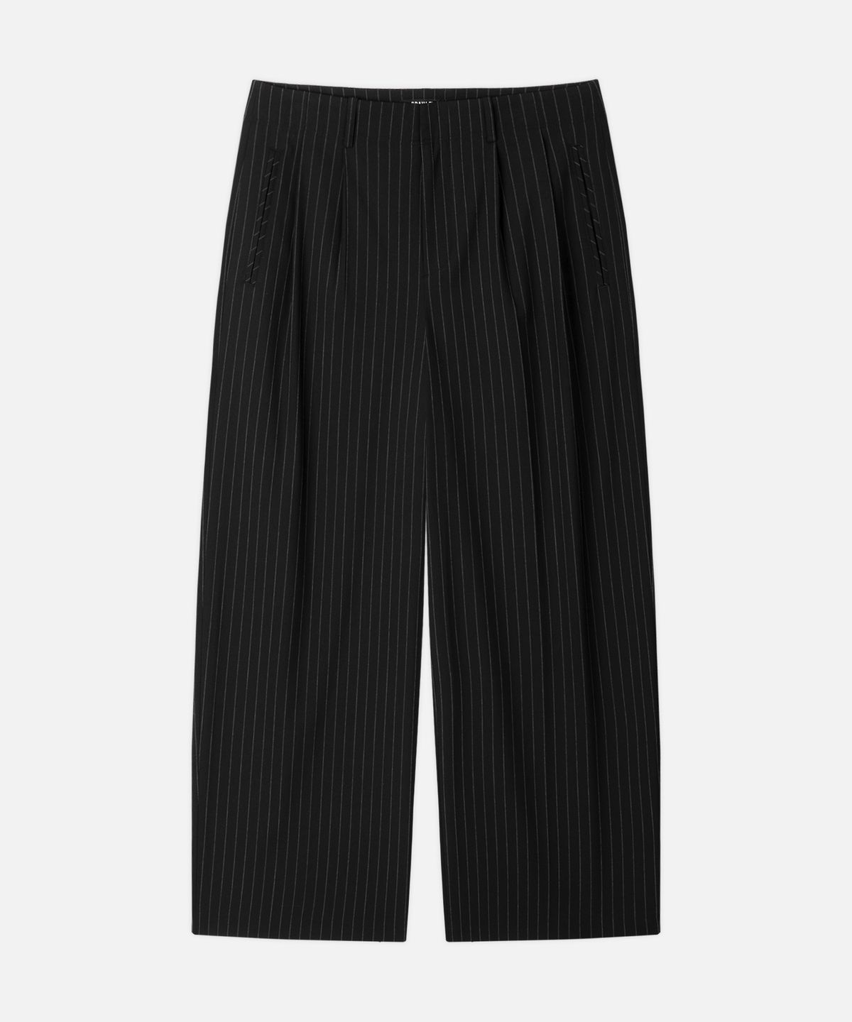 드로우핏(DRAW FIT) 투 턱 와이드 핀 스트라이프 슬랙스 [BLACK]