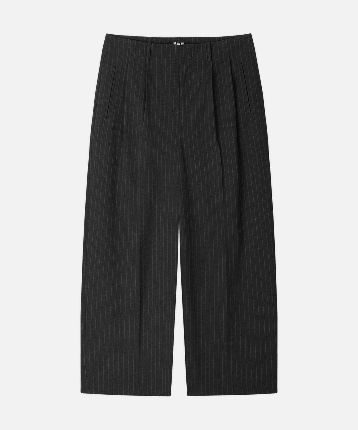 드로우핏(DRAW FIT) 투 턱 와이드 핀 스트라이프 슬랙스 [CHARCOAL]