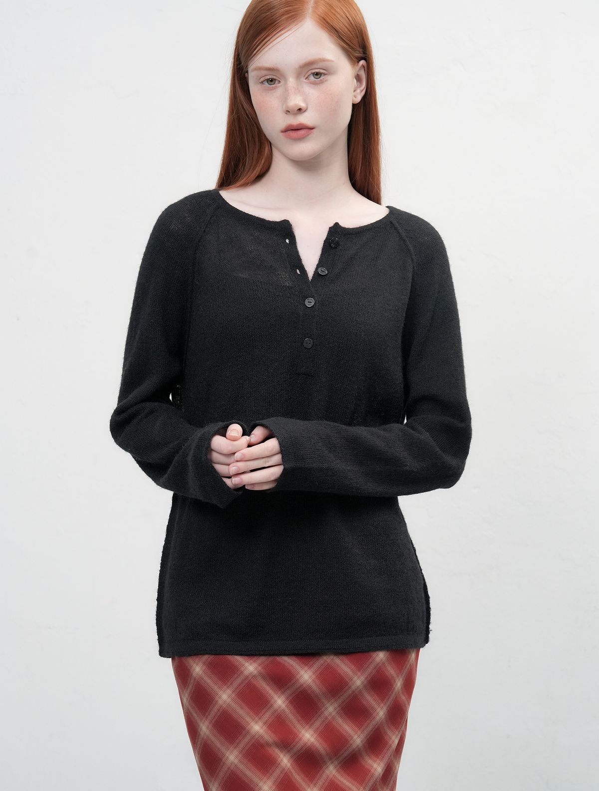 제너럴아이디어(GENERALIDEA) 울 시스루 헨리넥 풀오버 [BLACK] / WBE3L05506