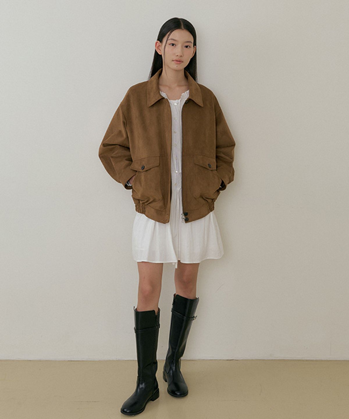 링서울(LINGSEOUL) oversized suede blouson-camel
