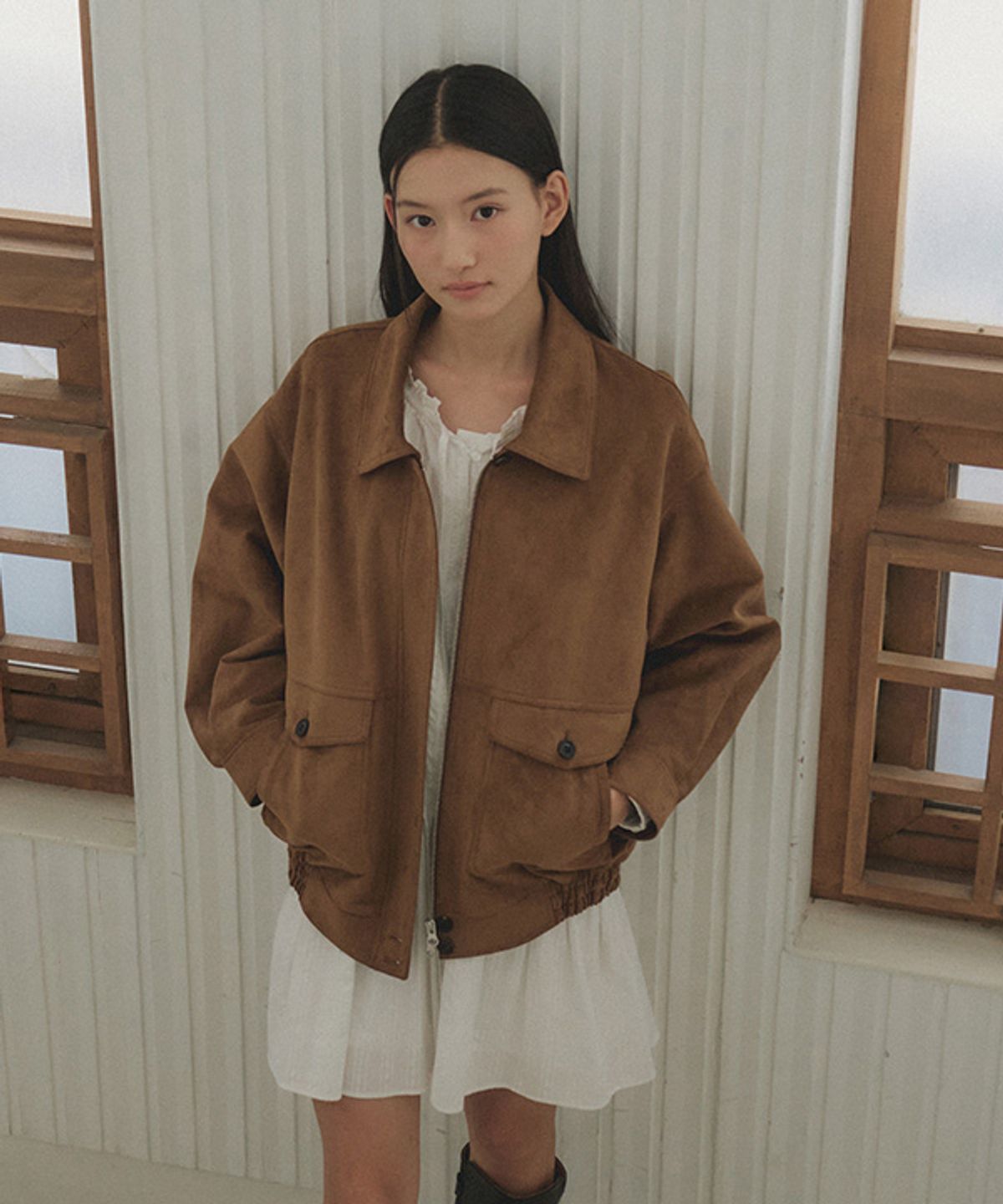링서울(LINGSEOUL) oversized suede blouson-camel