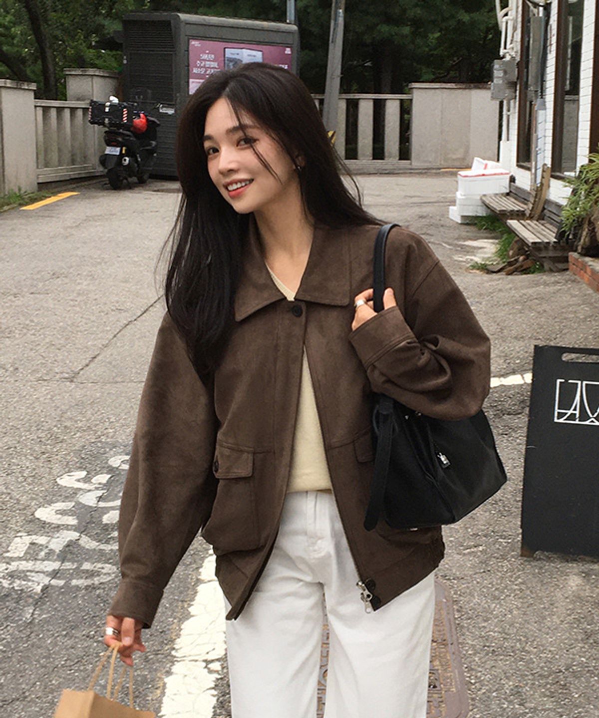 링서울(LINGSEOUL) oversized suede blouson-khaki brown